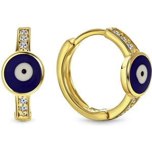 Juwelier Emo - Lucky Evil Eye Oorbellen Goud - 14 Karaat – Donker Blauw – Diameter 12mm