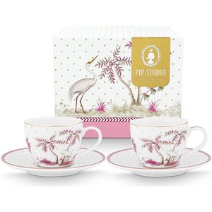 Pip Studio Jolie Dots Gold Pink Espresso kop en schotel set van Twee