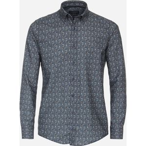 CASA MODA Sport casual fit overhemd - popeline - blauw dessin - Strijkvriendelijk - Boordmaat: 53/54