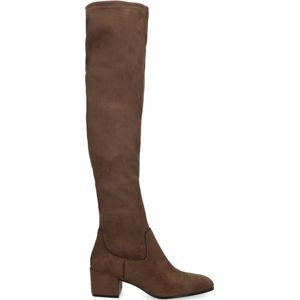 Manfield - Dames - Taupe suèdine overknee laarzen - Maat 36