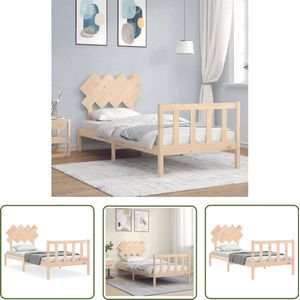 vidaXL Bedframe Massief Hout met Hoofdbord 90x190 cm Massief Hout Bed Frame - Grenenhouten Bed - Enkel Bed - Slaapcomfort - Houten Bed
