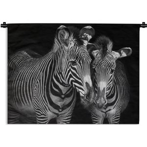 Wandkleed Dierenprofielen in Zwart-Wit - Dierenprofiel zebra's in zwart-wit Wandkleed katoen 90x67 cm - Wandtapijt met foto