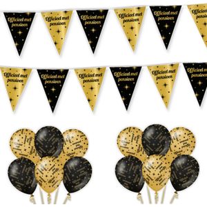 Pensioen Versiering Classy Black-Gold Feestpakket - Pensioen Decoratie - Ballonnen En Slingers Zwart Goud