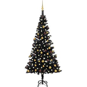 The Living Store Kunstkerstboom - Zwart - 150 cm - PVC - LED-verlichting - USB-aansluiting