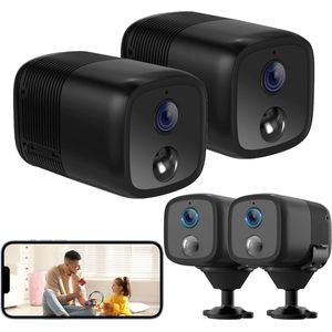 Draadloze Spy Camera Set - 2 Stuks Mini Camera's met 5200 mAh Batterij - 1080P HD Hoekcamera - 160° AI/PIR Bewegingsdetectie - Alarm - 10m Nachtzicht - Ondersteunt SD/Cloud