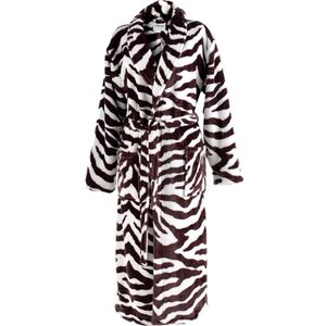 iSleep Badjas - Zebra Print - Zachte Fleece - Lang Model - Maat S - Bruin/Wit