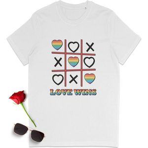 Pride t shirt - Love Pride t-shirt - Gay Pride tshirt - Love Wins - Heren t shirt - Dames t shirt - tshirt vrouwen en mannen - Unisex maten: S M L XL XXL XXXL - T shirt kleuren: wit, geel, oranje en blauw (Azur).