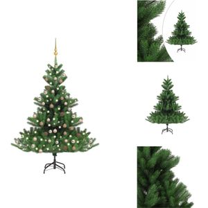 vidaXL Kunstkerstboom - Nordmann - Groen - 240 cm - PE - LED-verlichting - Inclusief standaard en kerstversiering - Decoratieve kerstboom