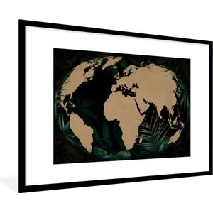 Fotolijst incl. Poster - Wereldkaart - Wereldbol - Planten - 90x60 cm - Posterlijst