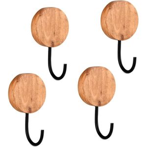 Decoratieve Badjas- en Handdoekhaken Set - Boho Wandhaken - 4 Stuks - Bruin - Hout