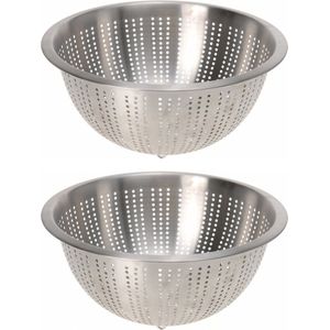 2x Zilveren RVS vergieten/zeven 28 x 13 cm - Keukenbenodigdheden - Kookgerei - Zeef - Vergiet van RVS
