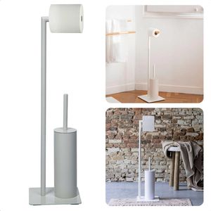 Toiletbutler - Toiletborstel met Houder - Toiletrolhouder - WC Borstel met Houder - Rolhouder - 21,5x20x71cm - Metaal & Hout - Met Toiletrolhouder & Toiletborstelhouder - Inclusief EBOOK