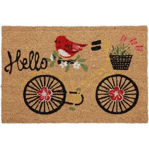 Relaxdays deurmat kokos - fiets - kokosmat met print - 60x40 - schoonloopmat - met tekst