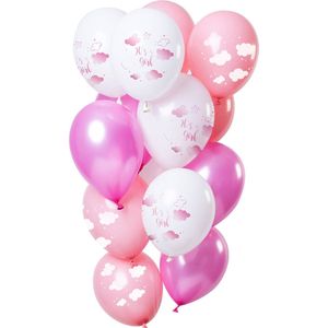 Folat - Ballonnen Roze Wit It's a girl 30cm - 12 stuks