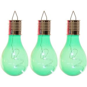 3x Buiten/tuin LED groen lampbolletje/peertje solar verlichting 14 cm - Tuinverlichting - Tuinlampen - Solarlampen zonne-energie
