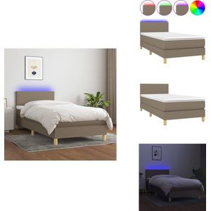 vidaXL Boxspring - Boxsprings - Bed - Slaapmeubel - Boxspring met matras en LED stof taupe 80x200 cm