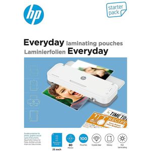 HP 9158 Everyday Lamineerfolies Starter Set - Lamineerhoezen voor Warm Lamineren - DIN A4, DIN A5, DIN A6, visitekaartjes - Transparant - 80 Micron - 100 Stuks