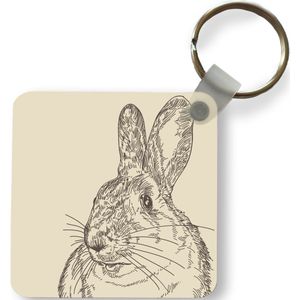 Sleutelhanger - Uitdeelcadeautjes - Vintage illustratie van een konijn - Plastic