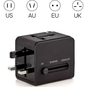 Wereld stekker met 2 USB-A poorten - Reisstekker - Internationale reisstekker 150+ landen - Wereldstekker