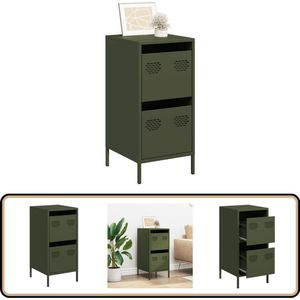 vidaXL Dressoir - Olijfgroen - Staal - 35x39x73,5 cm Dressoir - Metalen Dressoir - Vintage Dressoir - Industriële Dressoir - Opbergmeubel