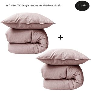 HOOMstyle Voordeel SET Dekbedovertrek gewassen katoen - 140x200/240cm - Eenpersoons - 2x - Oud Roze