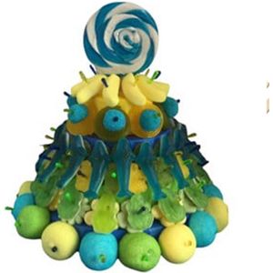 Snoeptaart - Stoere kleuren - Uitdeelcadeau - Kinderfeestje - In cadeauverpakking met gekleurd krullint