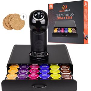 36 Koffie Capsules Opslag met Lade - Capsulehouder en Cups Houder - Voor Dolce Gusto - Inclusief 4 Onderzetters - RVS - Zwart Coffee Capsule Holder
