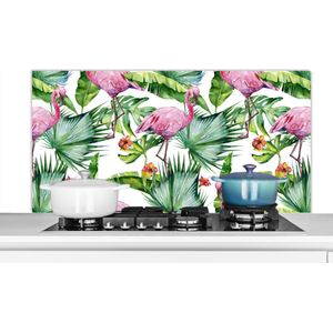 KitchenYeah - Spatscherm - Flamingo - Bladeren - Bloemen - Tropical - Jungle - Keuken achterwand - 120x60 cm - Muurbeschermer
