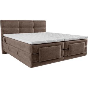 Palacio Complete set van boxspring met gecapitonneerd hoofdbord en elektrische relaxbedbodems – Met matras en topmatras – 2 x 90 x 200 cm – Stoffen bekleding – Bruin – LODI van PALACIO L 215 cm x H 118 cm x D 188 cm