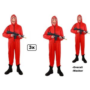 3x Rode overall met capuchon + masker- La Casa de Papel mt.S/M