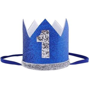 Verjaardag hoed Blauw/Zilver 1 jaar - hoed 1e verjaardag - cakesmash - hoedje - 1 - birthday