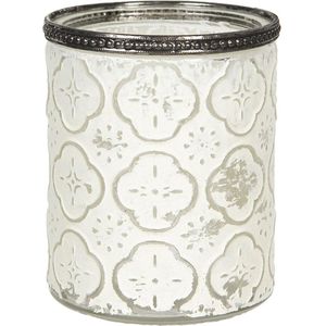 Clayre & Eef Theelichthouder Ø 9x11 cm Wit Glas Rond Waxinelichthouder
