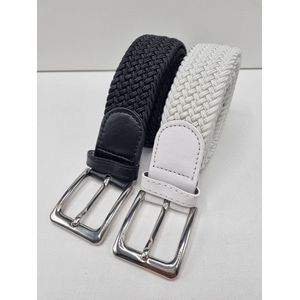 Elastische broekriem Stretch riem Vlecht riem Gevlochten riem Elastiek riem - unisex - geschikt voor zowel mannen als vrouwen Kleur -1 Zwart -2 Wit 110 CM 2 pack deal van SKB Fashion
