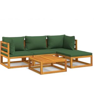 vidaXL 5-delige Loungeset met groene kussens Tuinsets - Lounge Sets - Acacia Hout - Buitendecoratie - Outdoor Furniture