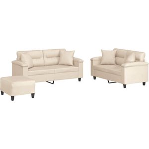 vidaXL - 3-delige - Loungeset - met - kussens - microvezelstof - beige