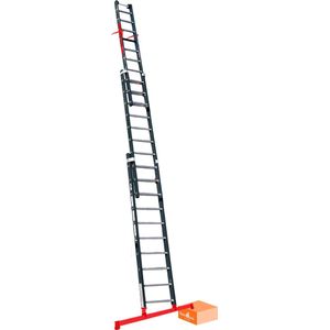 Premium | Schuifladder met Levelingssysteem en Top Safe Systeem | 3 delig | 3x12 treden | Gecoat | Top Safe Systeem | Leveling System | Aluminium | Anti slip | EN 131-1 + 2, NEN 2484, TÜV en GS gecertificeerd