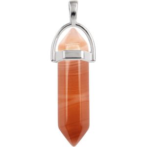 Bixorp Gems Agaat Hanger aan Faux Leren Koord - Edelsteen Ketting - Edelstenen Staafje met Stainless Steel - 45/50cm Damesketting