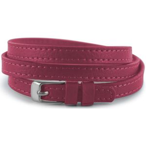 Silventi 980170020 Leren Wikkelarmband met Stalen Gesp 60cm - 7mm - Armband - Wrap - Roze - Zilverkleurig