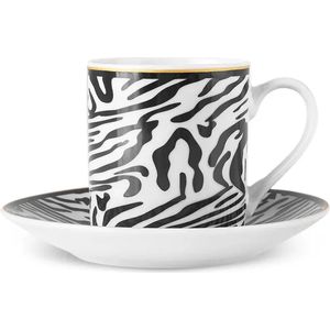 Karaca Zebra - Koffiekopjes met Onderzetters - voor 2 Personen