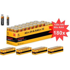 Kodak Xtralife alkaline AA AAA 1.5V Powerbox - 180 Stuks (120x AA + 60x AAA)