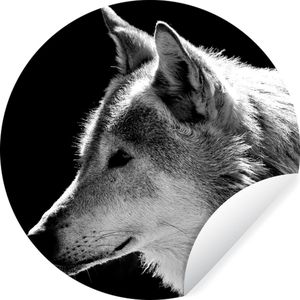 Behangcirkel - Zelfklevend behang - Wilde dieren - Wolf - Zwart - Wit - ⌀ 140 cm - Behang rond - Behangcirkel zelfklevend - Ronde wanddecoratie - Behangsticker