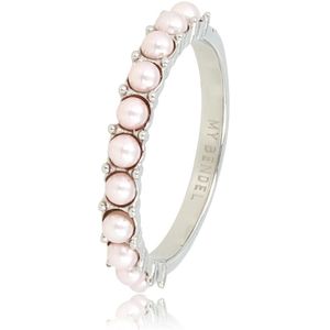 My Bendel - Ring zilver met kleine roze parels - Zilveren aanschuifring met kleine roze parels - Met luxe cadeauverpakking
