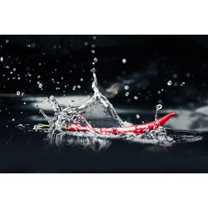 Chili splash – 90cm x 60cm - Fotokunst op PlexiglasⓇ incl. certificaat & garantie.