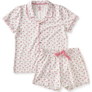 Little Label Pyjama Dames Maat XL/42-44 - roze, wit - Bloemetjes - Shortama - Zachte BIO Katoen