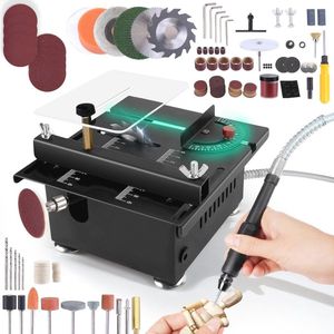 Mini Tafelcirkelzaag voor Doe-Het-Zelf | Instelbare Snelheid en Hoogte | Multifunctionele Miniatuurzaag met 4 Messen