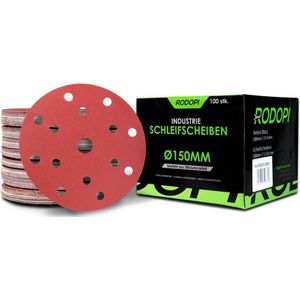 Rodopi® 100x Korrel 220 Schuurpapier 150mm - 15 gats Excentrisch Schuurmachine