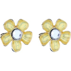 Behave – Oorsteker – Zilverkleurig met Gele Bloem en Kristal – 1,5 cm