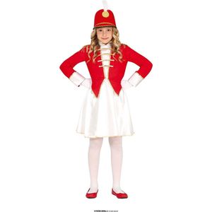 Guirca - Dans & Entertainment Kostuum - Fanfare Majorette Tamboer Maitre - Meisje - Rood, Wit / Beige - 10 - 12 jaar - Carnavalskleding - Verkleedkleding