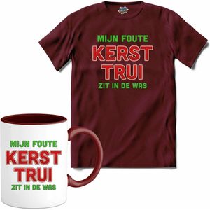 Mijn foute kersttrui zit in de was - T-Shirt met mok - Dames - Burgundy - Maat XL