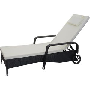 Poly-rattan ligstoel Carrara, relaxligstoel tuinligstoel, aluminium ~ antraciet, beige kussens